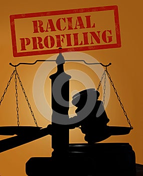 Court gavel Racial Profiling text