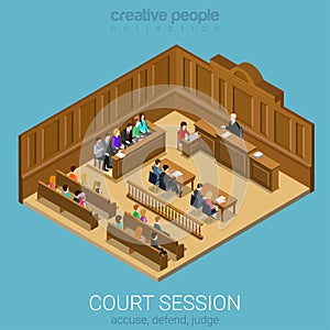 Court jury isometric session room concept photo