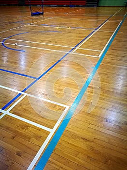 Court line markings on multi function sports hall floor