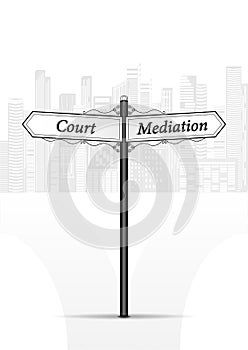 Court mediation waymark on white cityscape background vector illustration