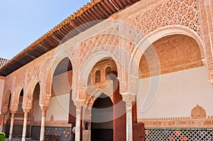 Court of the Myrtles architecture in Nasrid Palace,  Alhambra, Granada, Spain