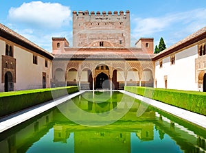 Court of the Myrtles in Nasrid Palace in Alhambra, Granada, Spain