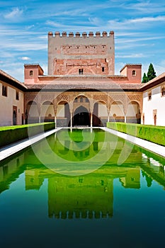 Court of the Myrtles in Nasrid Palace in Alhambra, Granada, Spain