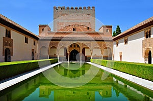 Court of the Myrtles in Nasrid Palace in Alhambra, Granada, Spain