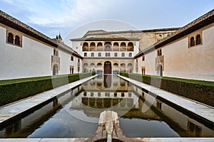 Court of the Myrtles in Nasrid Palace in Alhambra, Granada, Spain