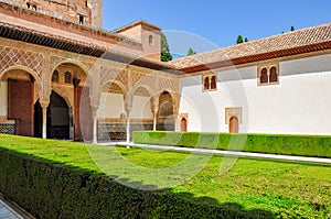 Court of the Myrtles in Nasrid Palace in Alhambra, Granada, Spain