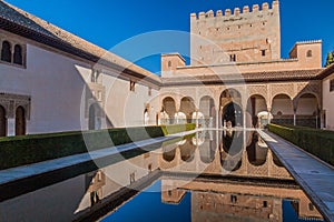 Court of the Myrtles (Patio de los Arrayanes) at Nasrid Palaces (Palacios Nazaries) at Alhambra in Granada, Spa photo