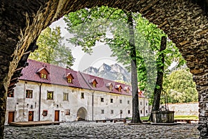 Court in old medieval monastery Cerveny Klastor at Slovakia