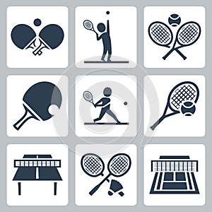 Court tennis,table tennis and badminton related icons t