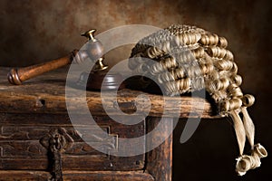 Court wig and hammer