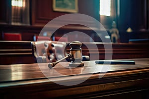 Courtroom Authority: Judge\'s Gavel Symbolizing Legal Power - Generative AI