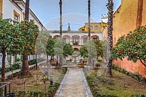 Courtyard in Alcazar of Seville, Spain