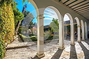 Courtyard of Alhambra palace. Granada, Andalusia, Spain