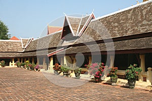 Courtyard of ancient Wat Sisaket temple in Vientiane, Laos