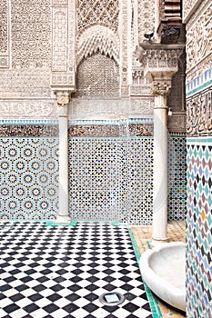 Courtyard of antique building in Fez, Morocco