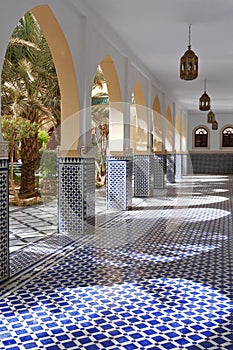 Courtyard with arches and tiles in Moroccan style