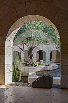 Courtyard area of Tabgha or The Church of the Multiplication of the Loaves and Fishes also called Church of the Loaves and Fishes