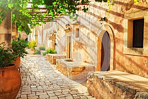 The courtyard of Arkadi Monastery Moni Arkadhiou on Crete island