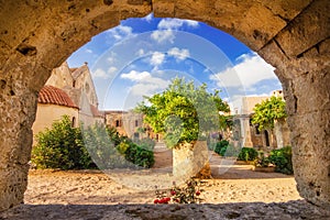 The courtyard of Arkadi Monastery Moni Arkadhiou on Crete island