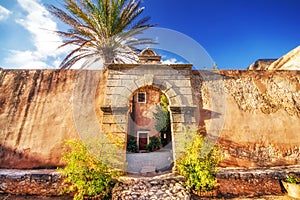 The courtyard of Arkadi Monastery Moni Arkadhiou on Crete island