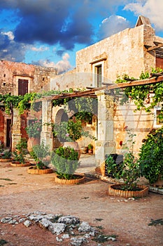 The courtyard of Arkadi Monastery Moni Arkadhiou on Crete island