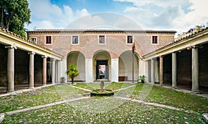 Courtyard of the Basilica of San Clemente al Laterano in Rome, Italy.