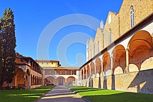 Courtyard of basilica Santa Croce in Florence, Italia