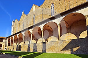 Courtyard of basilica Santa Croce in Florence, Italia