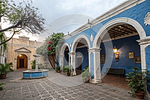 Courtyard with Blue Wall in Colonial Style