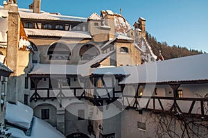 Courtyard of the Bran castle in winter