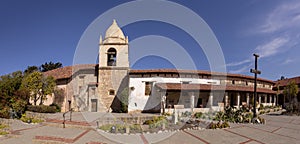 Courtyard of the Carmel Mission Basilica, the mission of San Carlos Borromeo, founded in 1770 by Junipero Serra, Carmel-by-the-Sea