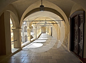 Courtyard castle arcades Pieskowa Skala