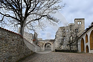 Courtyard in the castle ruin Hellenstein on the hill of Heidenheim an der Brenz in southern Germany against a blue sky with clouds photo