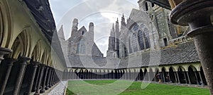 Courtyard of cathedral of the Mont Saint-Michel, Normandy, France