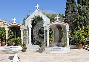 Courtyard in the church of Jesus' first miracle , Kefar Cana, Israel