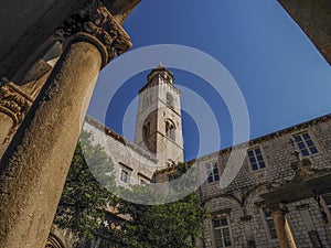 Courtyard and cloisters of Franciscan Monastery in the old town of Dubrovnik in Croatia