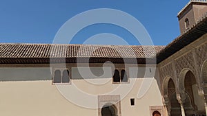 Courtyard of Comares in the Nasrid palaces of the Alhambra in the city of Granada, Spain