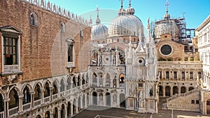 Courtyard of Doge`s Palace or Palazzo Ducale in Venice, Italy. Doge`s Palace is one of the main travel attractions in Venice. Do