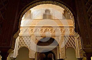 Courtyard of the Dolls -Patio de las MuÃÂ±ecas- in the Mudejar Palace or Palace of King Don Pedro, Seville Andalusia Spain. photo