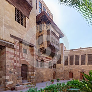 Courtyard of El Razzaz Mamluk era historic house, Darb Al-Ahmar district, Old Cairo, Egypt photo