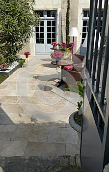 Courtyard entrance to restaurant in Chinon France