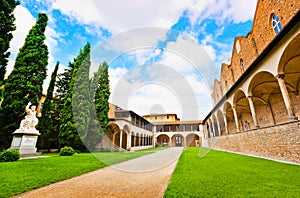 Courtyard of famous Basilica di Santa Croce in Florence, Italy