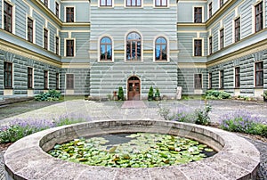 Courtyard of the forestry school in old mining town Banska Stiavnica, Slovakia