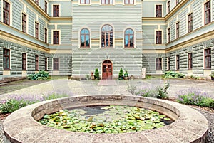 Courtyard of forestry school in old mining town Banska Stiavnica