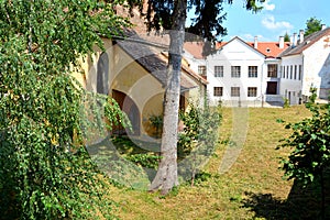 Courtyard. Fortified medieval saxon evangelic church in Agnita- Agnetheln, Transilvania, Romania