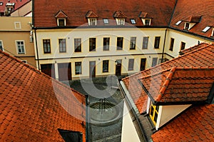 Courtyard with fountain near old town hall, Uherske Hradiste