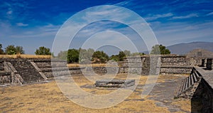 Courtyard of the Four Temples Patio de los Cuatro Templos. Platforms in ancient Teotihuacan. Travel photo. photo