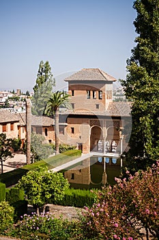 Courtyard in Heneralife gardens, Alhambra, Spain