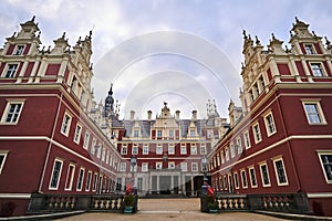 Courtyard of the historic  New Castle in the park Muskauer