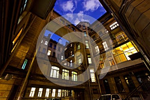 Courtyard of a house at night. Saint-Petersburg. Russia.